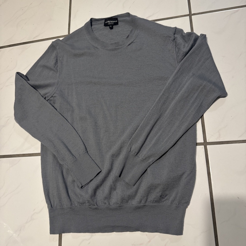 Emporio Armani Virgin Wool Jumper Sweater XS-S Shrunk Logo Crew Neck Designer